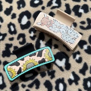 Sunflower and Cow Print Hair Clips